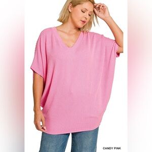 New!Plus Size 2X Zenana Outfitters Women's raised rib v-neck batwing top